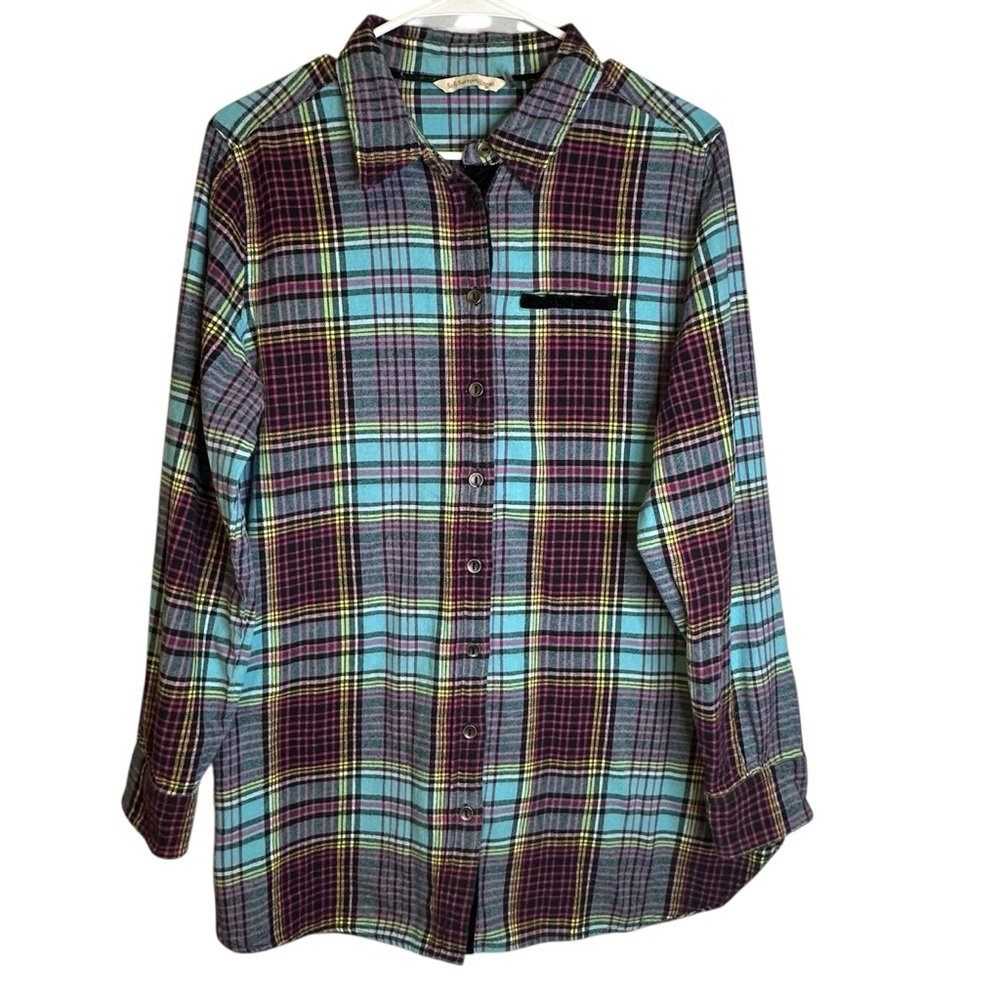 Soft Surroundings Highlands Plaid Flannel Button Up Shirt #28774 Boho Festival